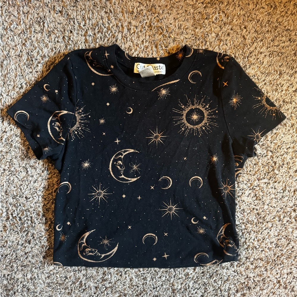 Black Celestial Print Short Sleeve Tee